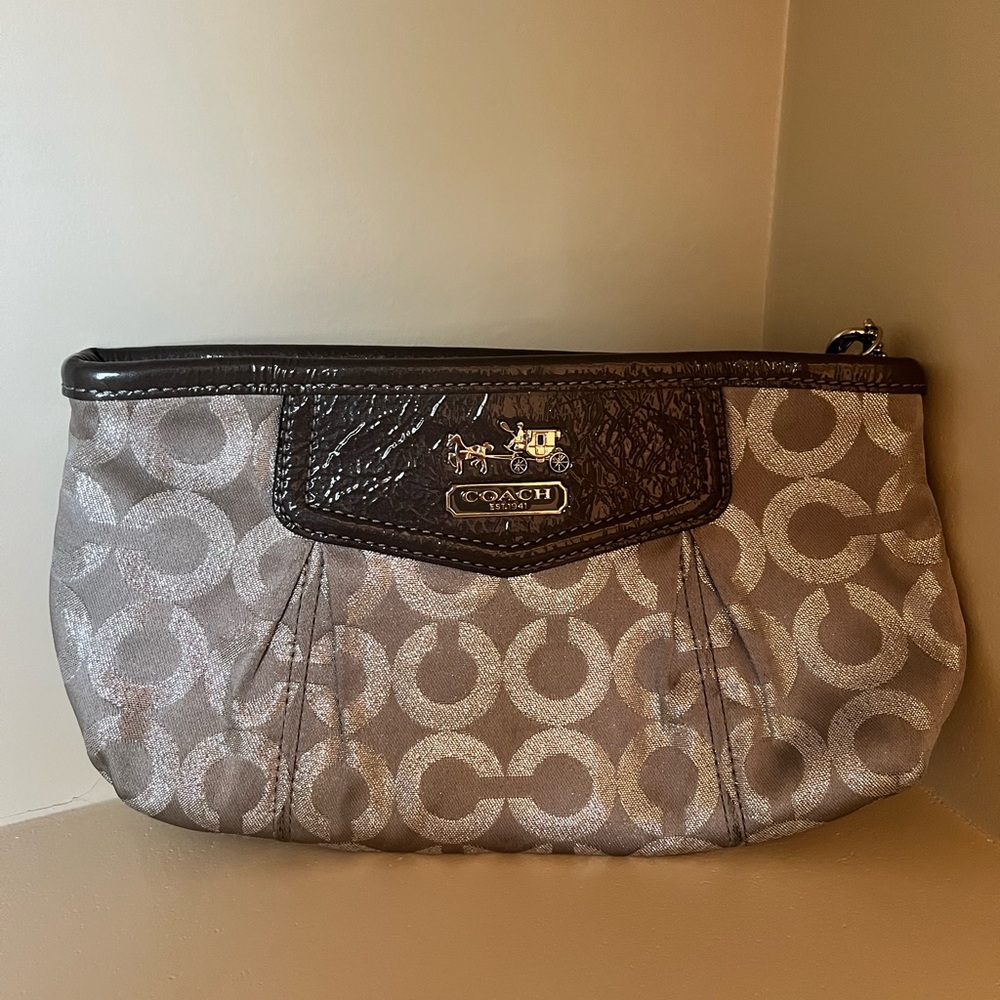 Coach Silver and Gray Signature Clutch